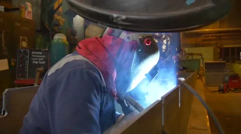 Welder in Fabrication Workshop Stock Footage 65210788