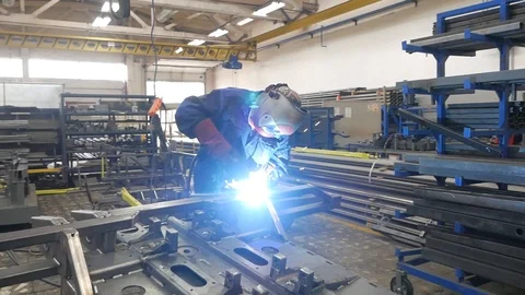Welder at the factory Stock Footage 94042163
