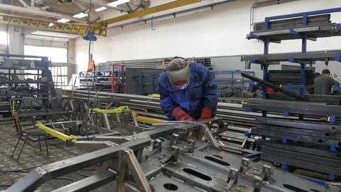 Welder at the factory Stock Footage 94042167