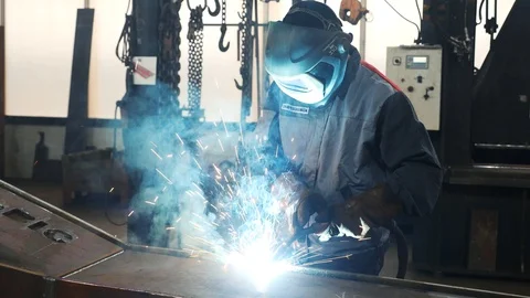 Welder at the factory Stock Footage 100348590