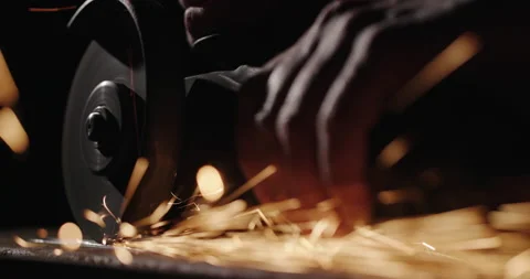 Welder handles welds with an electronic tool, sparks fly to the sides Stock Footage 146317657