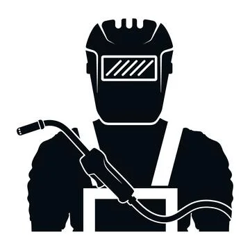 Welder in helmet and welding machine silhouette 스톡 일러스트