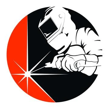 Welder in helmet and welding machine in hand symbol 스톡 일러스트