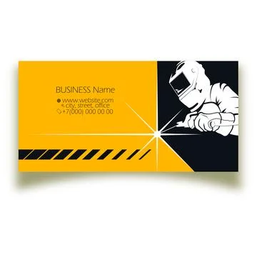 Welder in helmet and welding machine. Business card concept for a welder 스톡 일러스트