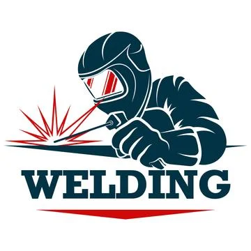 Welder in helmet with a welding machine in hand 스톡 일러스트