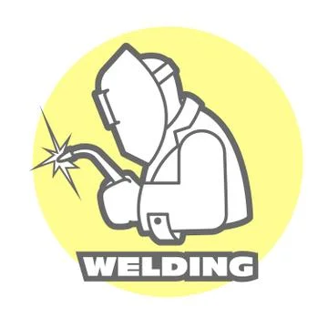 Welder logo, welding operator at work, gas cutting torch, emblem for welding Stock Illustration