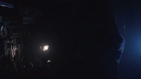 Welder man walking to the workplace and working with metal. Stock Footage 124048737