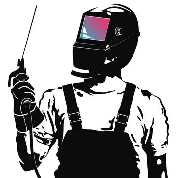 Welder in mask and welding machine 스톡 일러스트