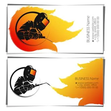 Welder in mask and welding machine business card Stock Illustration