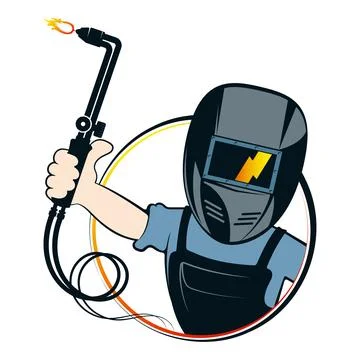 Welder in a mask and a welding machine in his hand Illustration