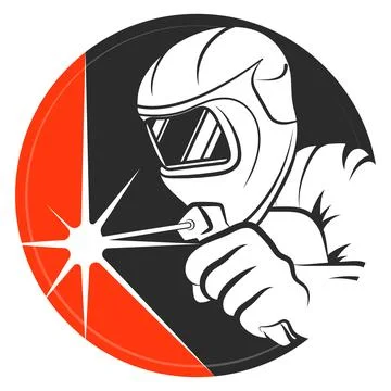 Welder in mask with a welding machine in hand design 스톡 일러스트