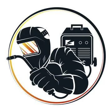 Welder in mask with welding machine symbol 스톡 일러스트