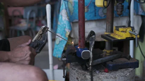 Welder meachnical man working with tool in home DIY repair tool Stock Footage 301368391