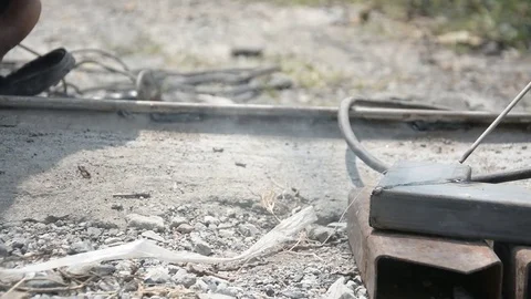 Welder metal pipe Stock Footage 83787444