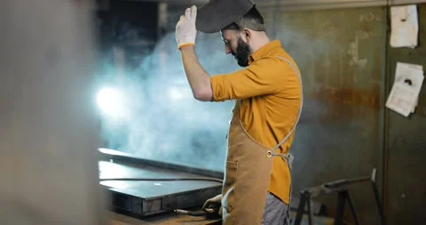 Welder portrait at the workshop Stock Footage 147294515
