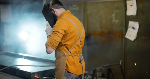 Welder portrait at the workshop Stock Footage 147294822