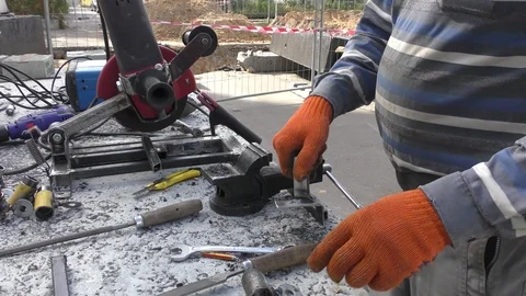 The welder processes the product after welding. Stock Footage 116141877