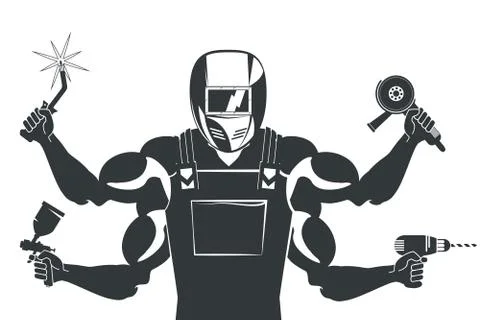 Welder with a tool for welding Stock Illustration