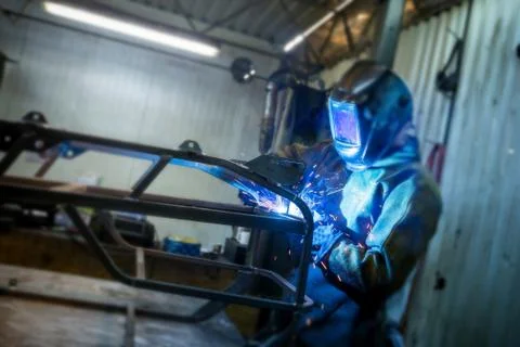 Welder weld assembles metalwork Stock Photos