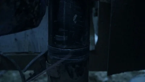 Welder welding large vertical pipes together close Stock Footage 77278277