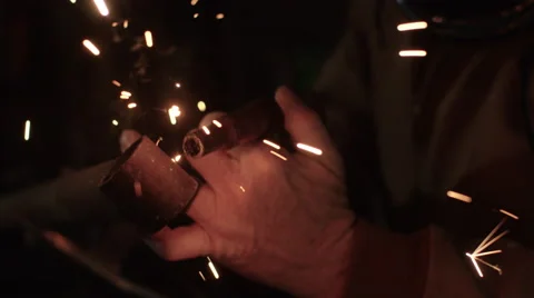Welder welding a metal Stock Footage 68498957