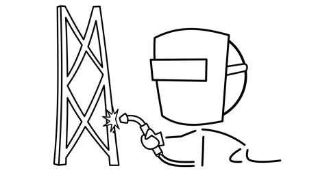 Welder welds metal structure Stock Footage 297514745