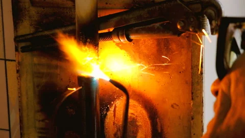 The welder welds the pipe. Stock Footage 95683260
