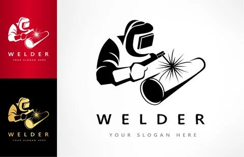 Welder welds pipe logo vector. Welded design. Stock-Illustration