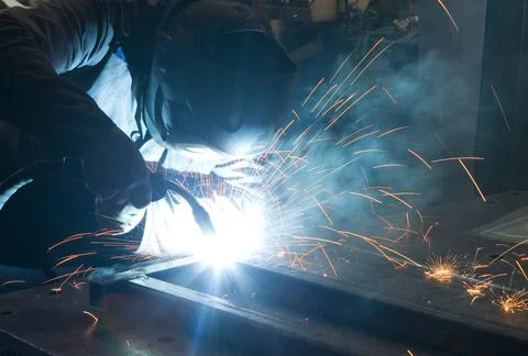 Welder at work close up . Stock Photos