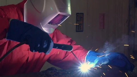 Welder at work in factory. Stock Footage 86691330