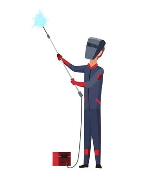 Welder at work. Man repairs. Young guy in work clothes. Worker in protective Stock Illustration