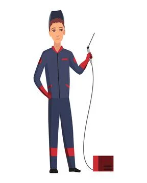 Welder at work. Man repairs. Young guy in work clothes. Worker in protective Stock Illustration
