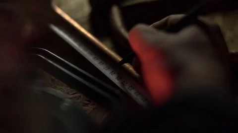 Welder at work, measurements, marker marks Stock Footage 129105887