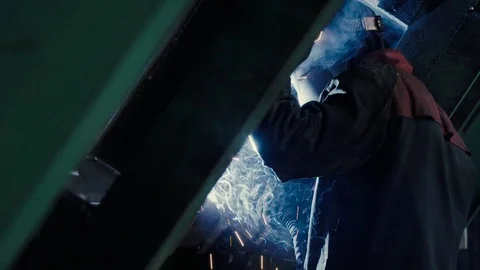 Welder at work in metal industry Stock Footage 74923121