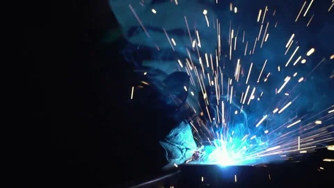 Welder at work in metal industry Stock Footage