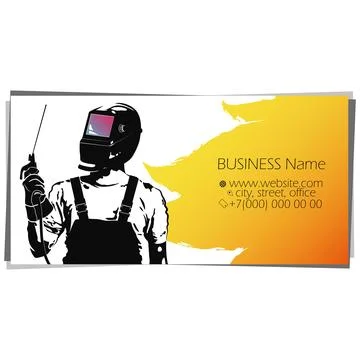 Welder worker with a welding machine in his hand. Business card welder concep 스톡 일러스트