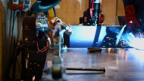 Welder worker while working Stock Footage 125795849
