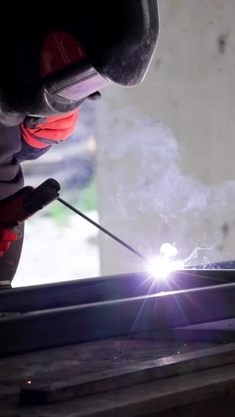 Welder Working on Construction Site in Slow Motion Stock Footage 292521340
