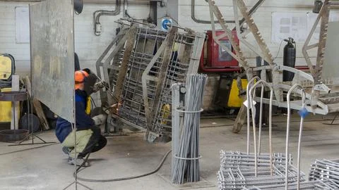 Welder working with electrode at semi-automatic arc welding in manufacture .. Stock Photos