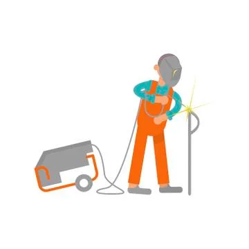 Welder working in flat design Stock Illustration