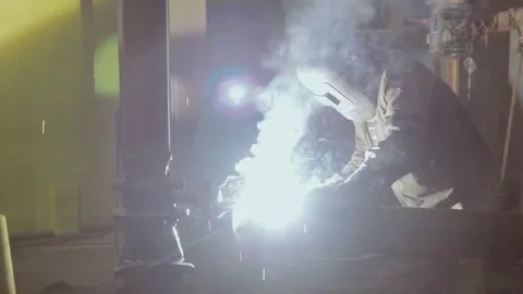The welder is working. Long shot working process of welding Video stock 74133765