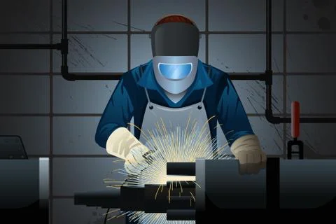 Welder working on a machine Stock Illustration