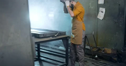 Welder working with metal at the workshop Stock Footage 147294214