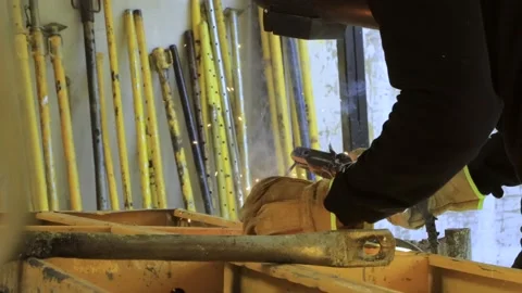 Welder working on spark metal workbench Stock Footage 155366160