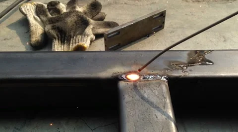 Welder working in a steel Stock Footage 46898394