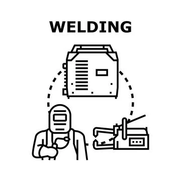 Welder working with welding machine and equipment Stock Illustration