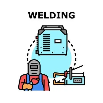 Welder working with welding machine and equipment Ilustração Stock