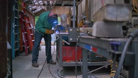 Welder Working in a Workshop Stock Footage 201964808