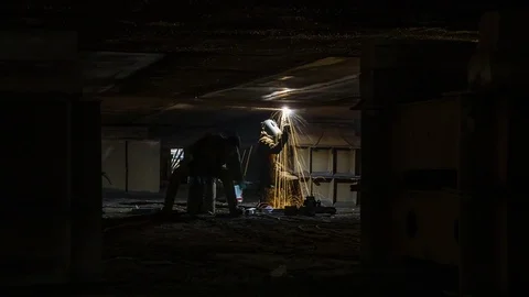 Welders work under the bottom of the ship Video stock 82971393