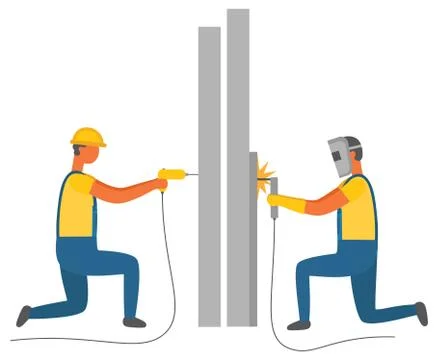 Welding and Drilling Character, Builders Handymen Stock Illustration